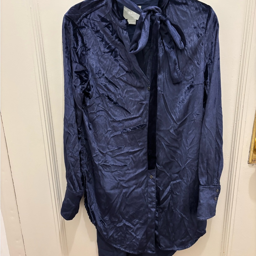 Anthropologie Maeve Blue Velvet Blouse